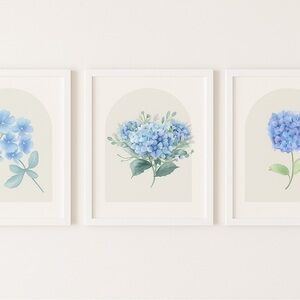 Blue Hydrangea Triptych Wall Art